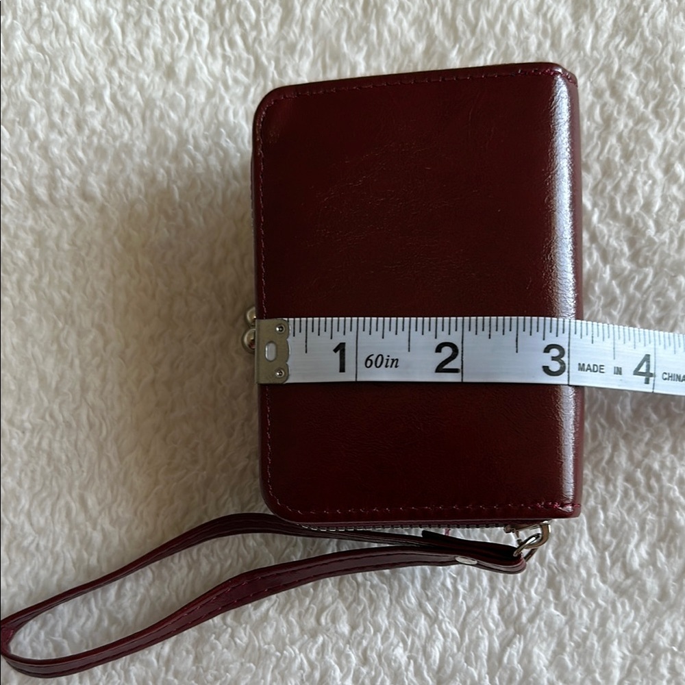 Retro Kiss Lock Credit Card Coin Purse Detachable Wristlet Brown Red Color NWOT - Picture 7 of 7